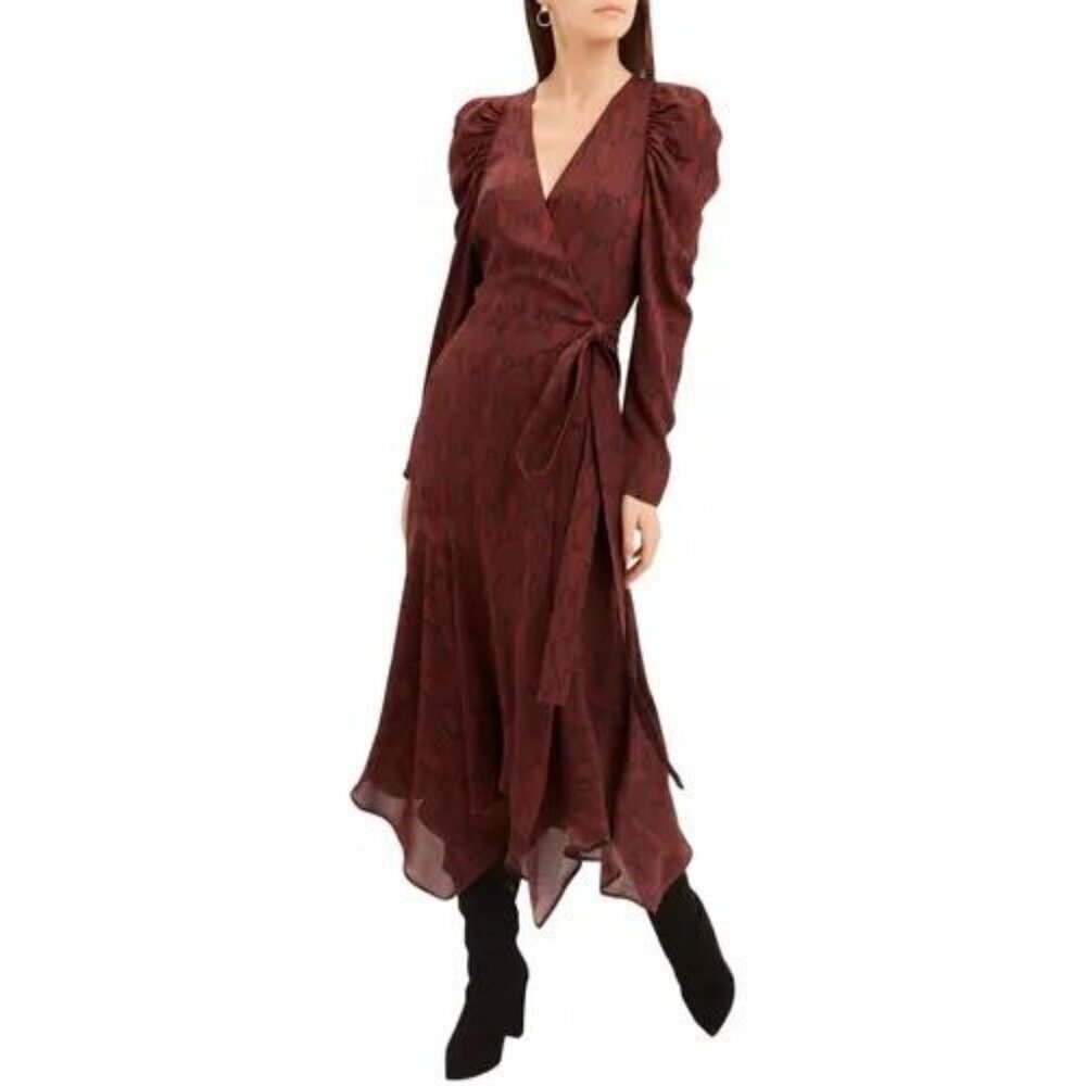 A.L.C. Tianna Silk Midi Wine Red Dress Snakeskin Size 2